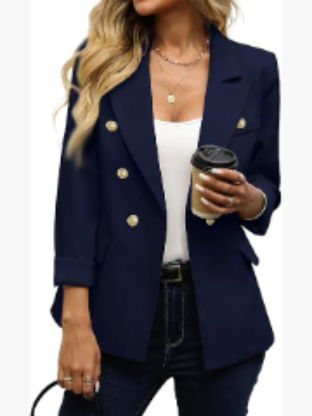 Double Breasted Slim Fit Blazer with Gold Buttons for Business Casual